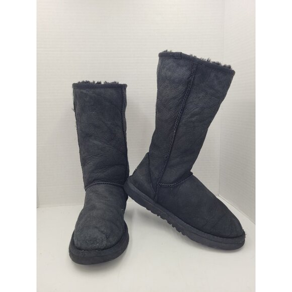 UGG Women's Australia Tall Sheepskin Suede Boots Black Style 5815 Size 5 EU 36 - Picture 4 of 15